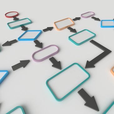 3D flowchart diagram representing logistics management and shipment tracking